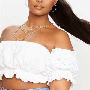 PrettyLittleThing White Ruffled Smocked Crop Top